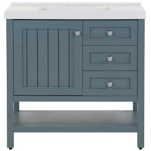 Lanceton 37 in. W x 22 in. D x 37 in. H Single Sink Freestanding Bath Vanity in Sage with White Cultured Marble Top