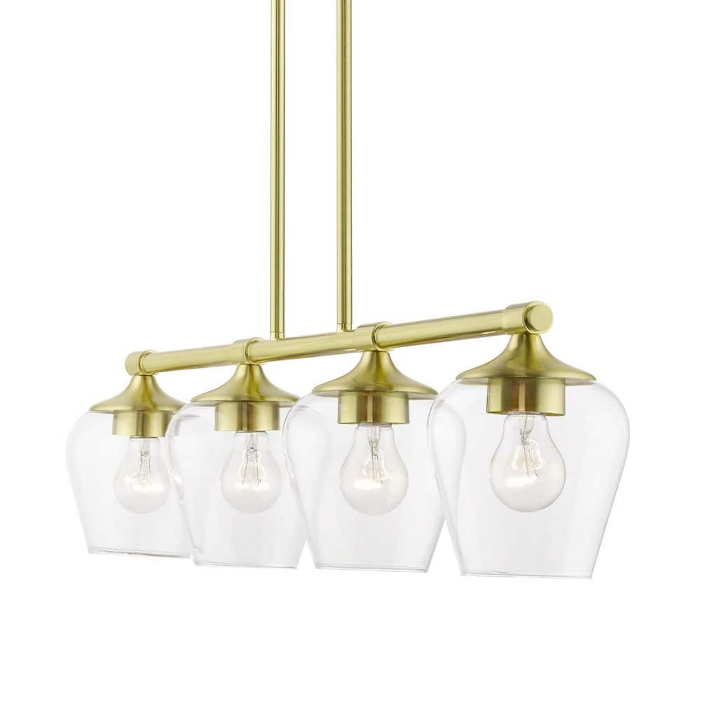 Elegant Satin Brass Linear Chandelier with Clear Glass Shades
