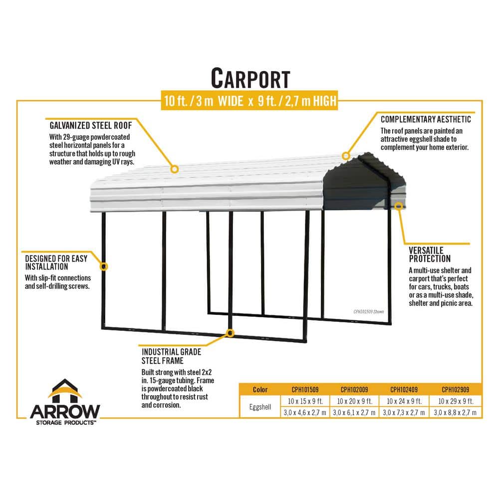 Eggshell Steel Frame Carport Kit with White Roof