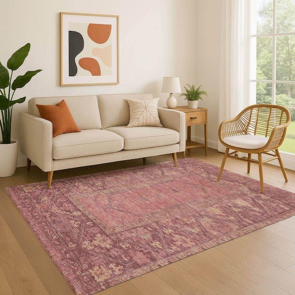 Mayfield Premium Machine Washable Abstract AMF1727 Blush 8 ft. x 10 ft. Area Rug