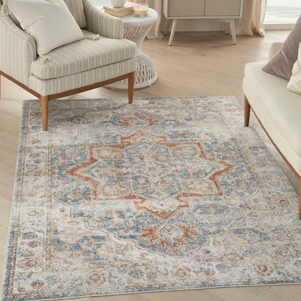 Astra Machine Washable Denim Multicolor 4 ft. x 6 ft. Distressed Traditional Area Rug
