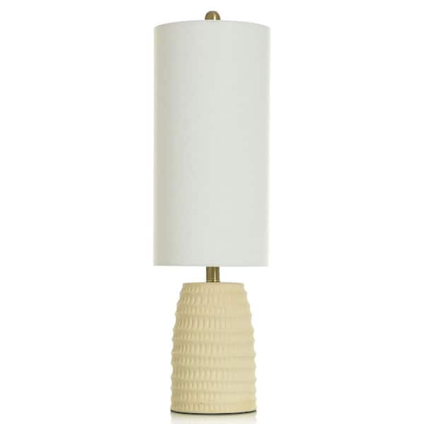 StyleCraft 27.25 in. Yellow Pineapple Task and Reading Table Lamp for Living Room with White Cotton Shade Notched Table Lamp