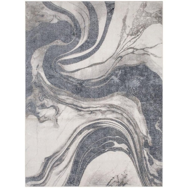 Nourison Astra Machine Washable Ivory Grey 4 ft. x 6 ft. Abstract Contemporary Area Rug