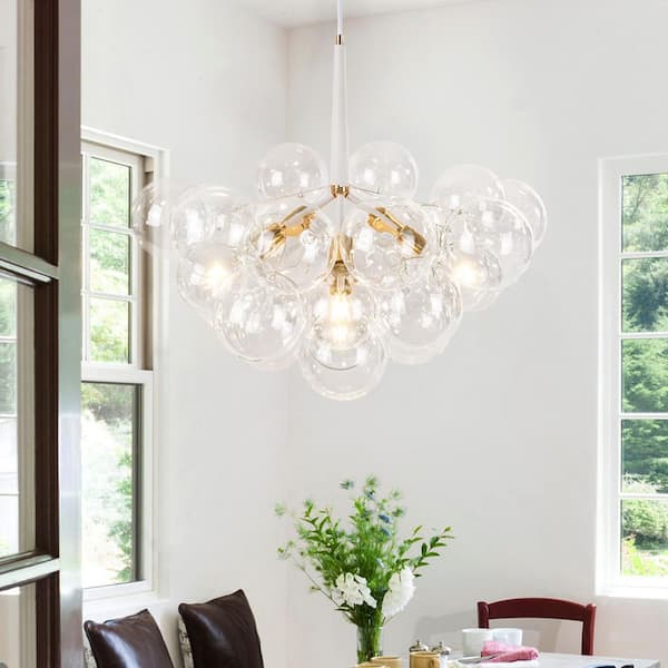 6-Light White Modern Unique Glass Bubble Chandelier with Bulbs Included