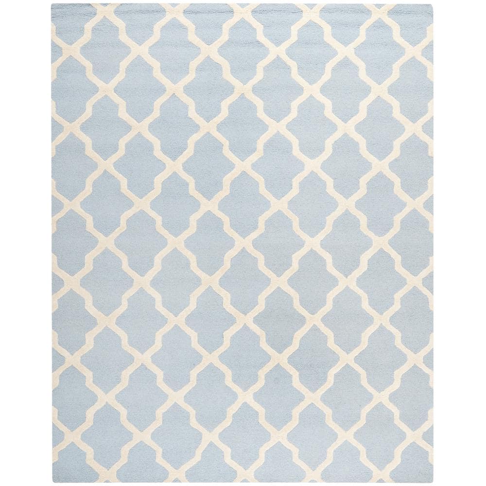 Light Blue and Ivory Hand-Tufted Wool Area Rug, 8' x 10'