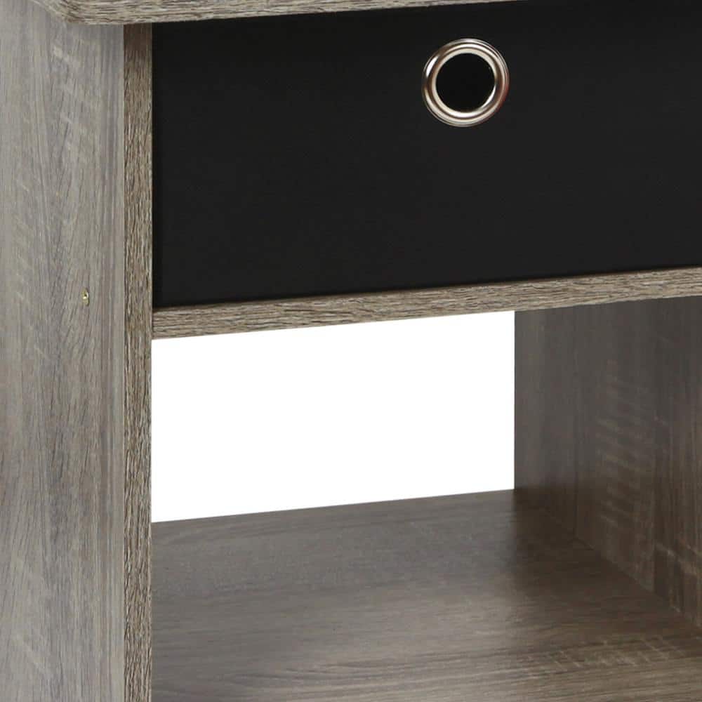 French Oak Grey and Black Square Wood End Table with Storage Bin
