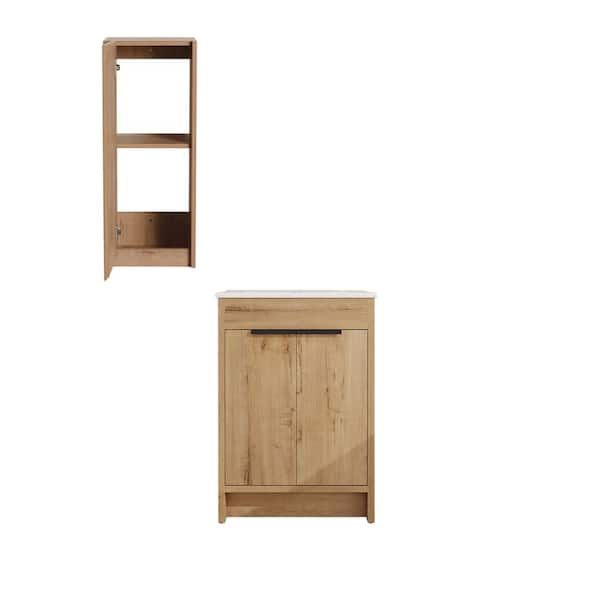 Sheffield 24 in. W x 18.31 in. D x 34.3 in. H Freestanding Bath Vanity Cabinet in Imitative Oak with White Ceramic Top