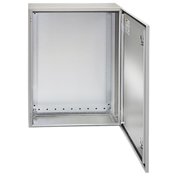 VEVOR Electrical Box Enclosure 28x20x8 NEMA 4X IP65 Outdoor Junction Box Carbon Steel Hinged with Rain Hood for Outdoor Indoor