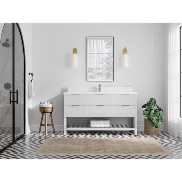 Willow Collections Catalina 60 in. W x 22 in. D x 36 in. H Single Sink Bath Vanity in White with 1.5 in. White Quartz Top