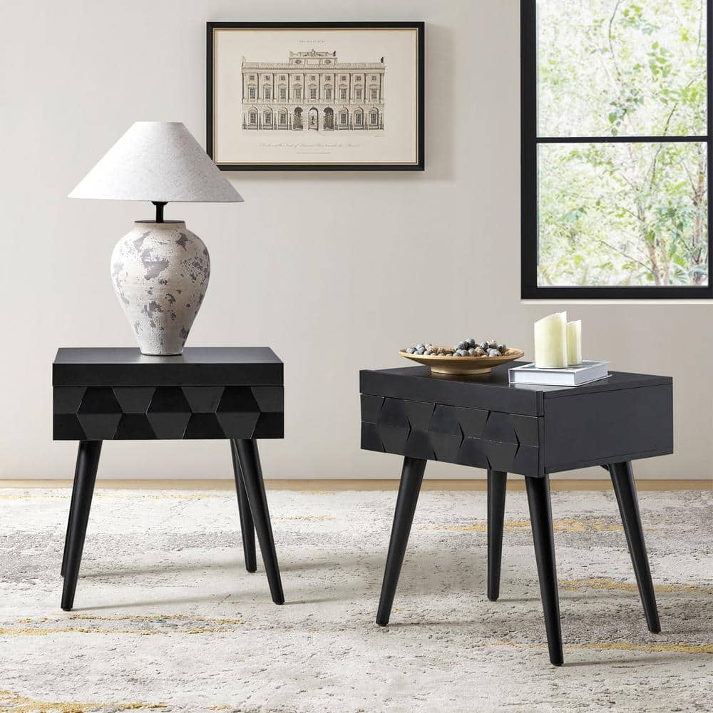 JAYDEN CREATION Edelmira 22 in Black MDF Hexagon End Table with