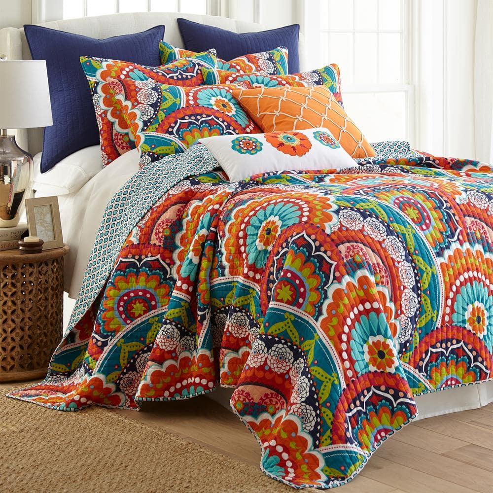 Levtex Home - Jules Quilt Set - Full/Queen Quilt 88x92in. + Two Standard  Pillow Shams (26x20in.) - Bohemian - Teal, Orange, Yellow, Green, Blue,  Red