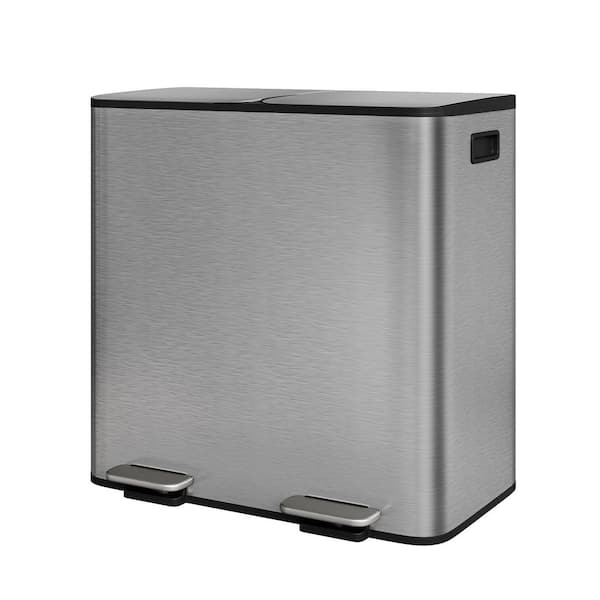 21.2 gal.Matte Gray Stainless Steel Dual Step-On Trash Can with Foot Pedal,Soft-Close Lid,2 Inner Bucket for Dining Room