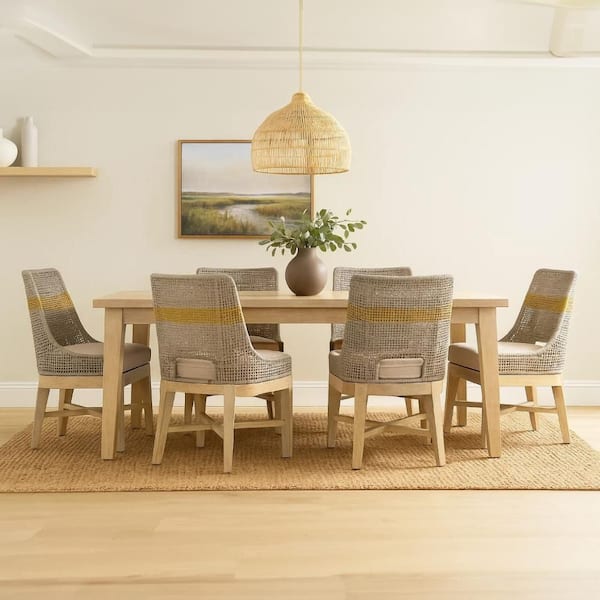 Avira Natural Brown and Beige Fabric Handcrafted Dining Chair with Cotton Rope Weaving