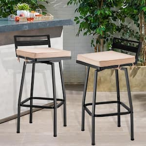 Swivel Metal Outdoor Bar Stools with Cushion, 27" Height Low Back Bar Stools Set of 2, Patio High Bistro Chairs(2-Pack)