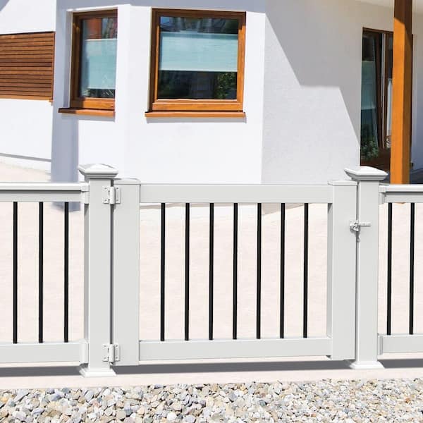 36 in. to 48 in. Traditional White Poly-Composite Rail Gate Kit with Metal Balusters