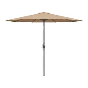 9 ft. Steel Push-Up Patio Umbrella Outdoor Table Market Yard Umbrella with Push Button Tilt/Crank in Tan