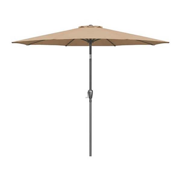 Zeus & Ruta 9 ft. Steel Push-Up Patio Umbrella Outdoor Table Market Yard Umbrella with Push Button Tilt/Crank in Tan