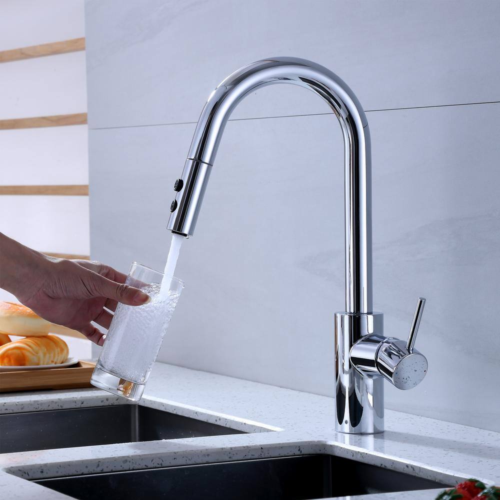 Chrome Single Handle Pull-Down Sprayer Kitchen Faucet