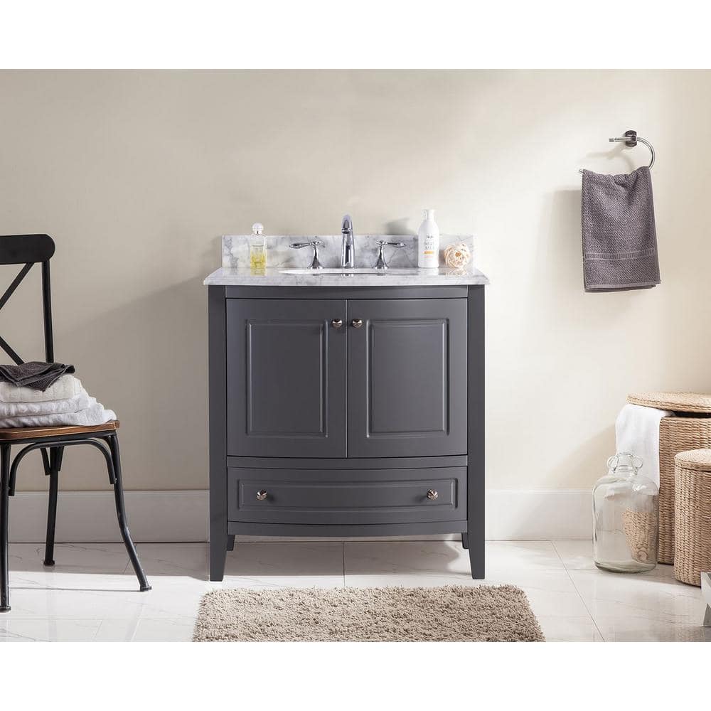 Estella 32" Grey Bathroom Vanity with White Marble Countertop