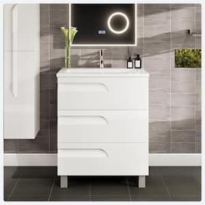 Joy 28 in. W x 18 in. D x 20.5 in. H Freestanding Single Sink Bath Vanity in White with White Porcelain Top