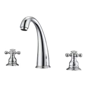 Maddox 8 in. Widespread 2-Handle Metal Cross with Porcelain Buttons Bathroom Faucet in Polished Chrome