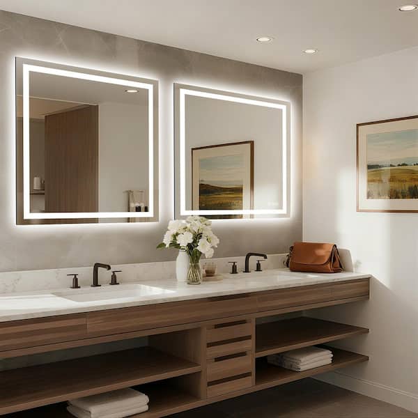 36 in. W x 36 in. H Frameless Rectangular Anti-Fog LED Adjustable Front And Backlit Bathroom Vanity Mirror Wall Mirror
