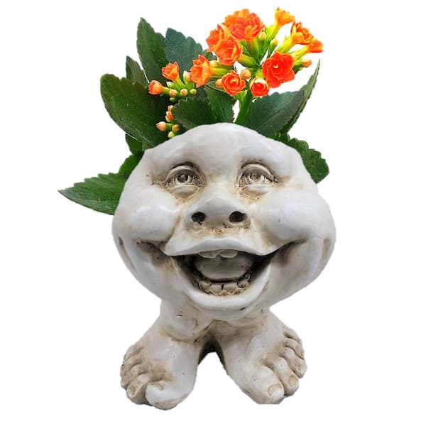 HOMESTYLES 8.5 in. Antique White in. Little Buddy in. the Muggly Face Statue Planter Holds 3 in. Pot