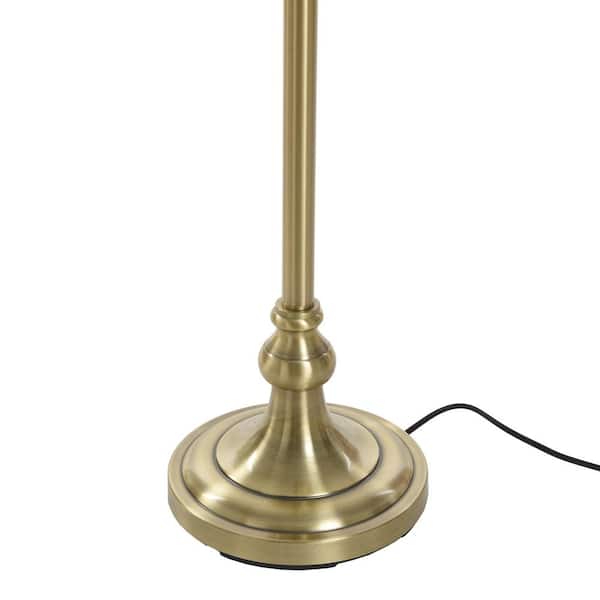 StyleCraft 62 in. Antique Brass Floor Lamp with White Fabric Shade