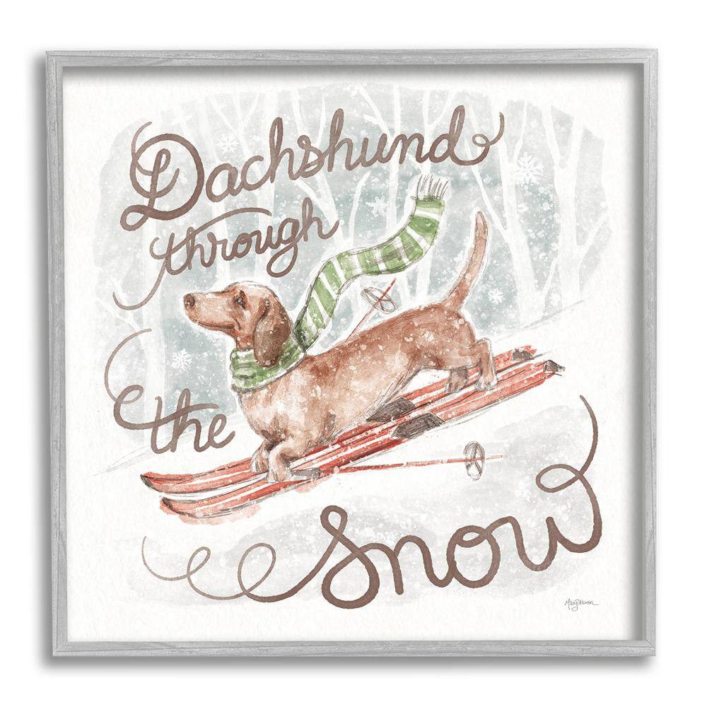 Gray Framed Dachshund Through Snow Graphic Canvas Print, 12" x 12"