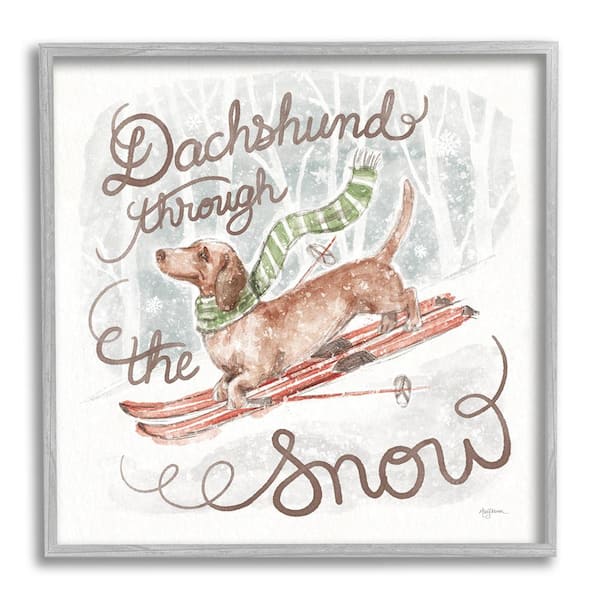 Stupell Industries Dachshund Through Snow by Mary Urban 1-Piece Framed Graphic Print Animal Poster Art Print 12 in. x 12 in.