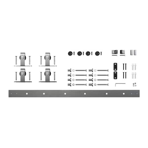 American Pro Decor 5 ft. Stainless Steel Mini Sliding Rolling Barn Door Hardware Kit for Double Furniture Wood Doors