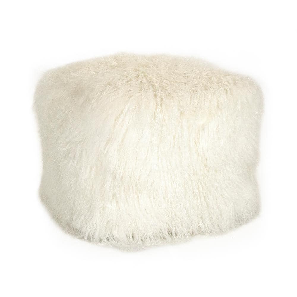 Zentique Tibetan White Lamb Fur Pouf ZTLFP-white - The Home Depot
