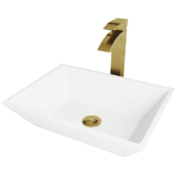 VIGO Vinca Matte Stone Vessel Bathroom Sink in White with Duris Vessel Faucet in Brushed Nickel