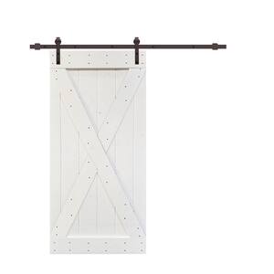 X Series 38 in. x 84 in. White Knotty Pine Wood Interior Sliding Barn Door with Hardware Kit