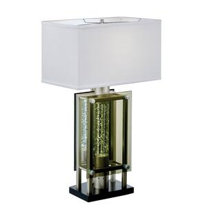 Rowe 27 in. Silver Table Lamp with Glass Tube and Fabric Shade