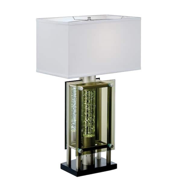 EVERGLADE HOME Rowe 27 in. Silver Table Lamp with Glass Tube and Fabric Shade