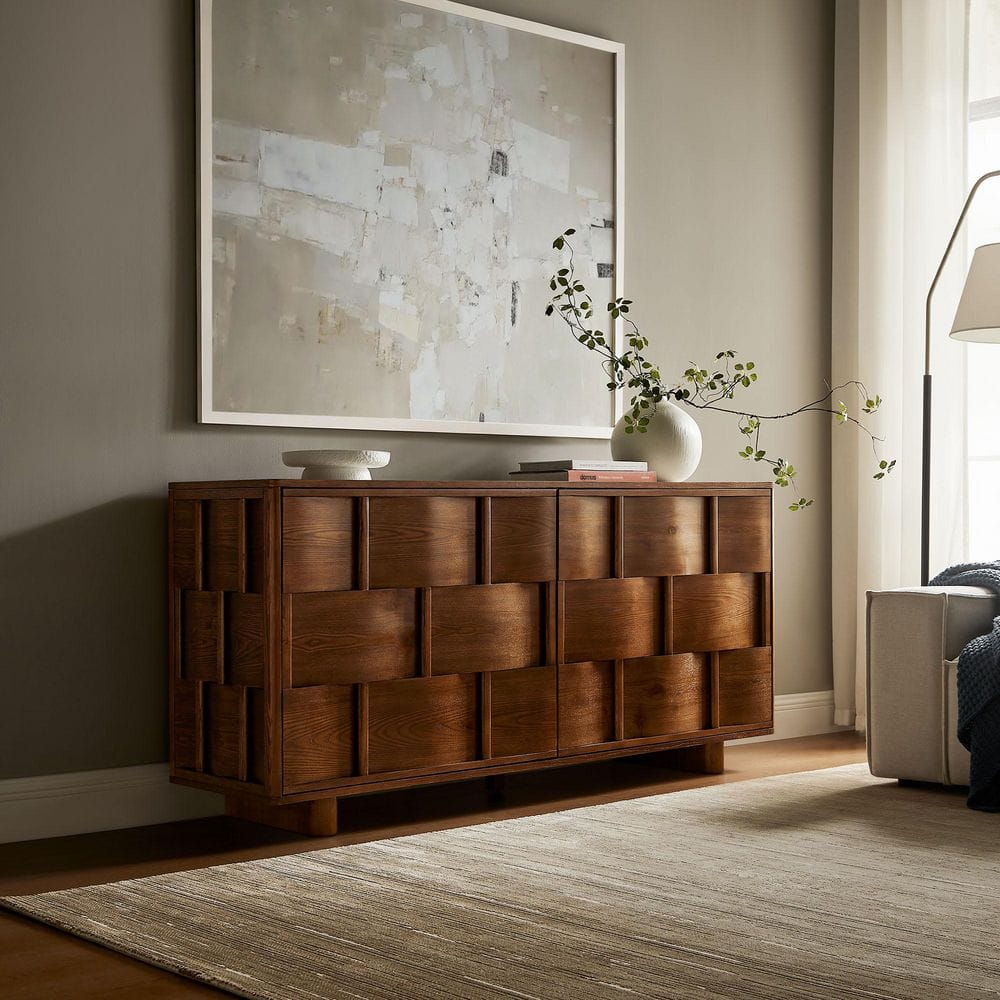 Modway Foundry 71 Inch MDF Woven Design Wood Sideboard Buffet Cabinet ...