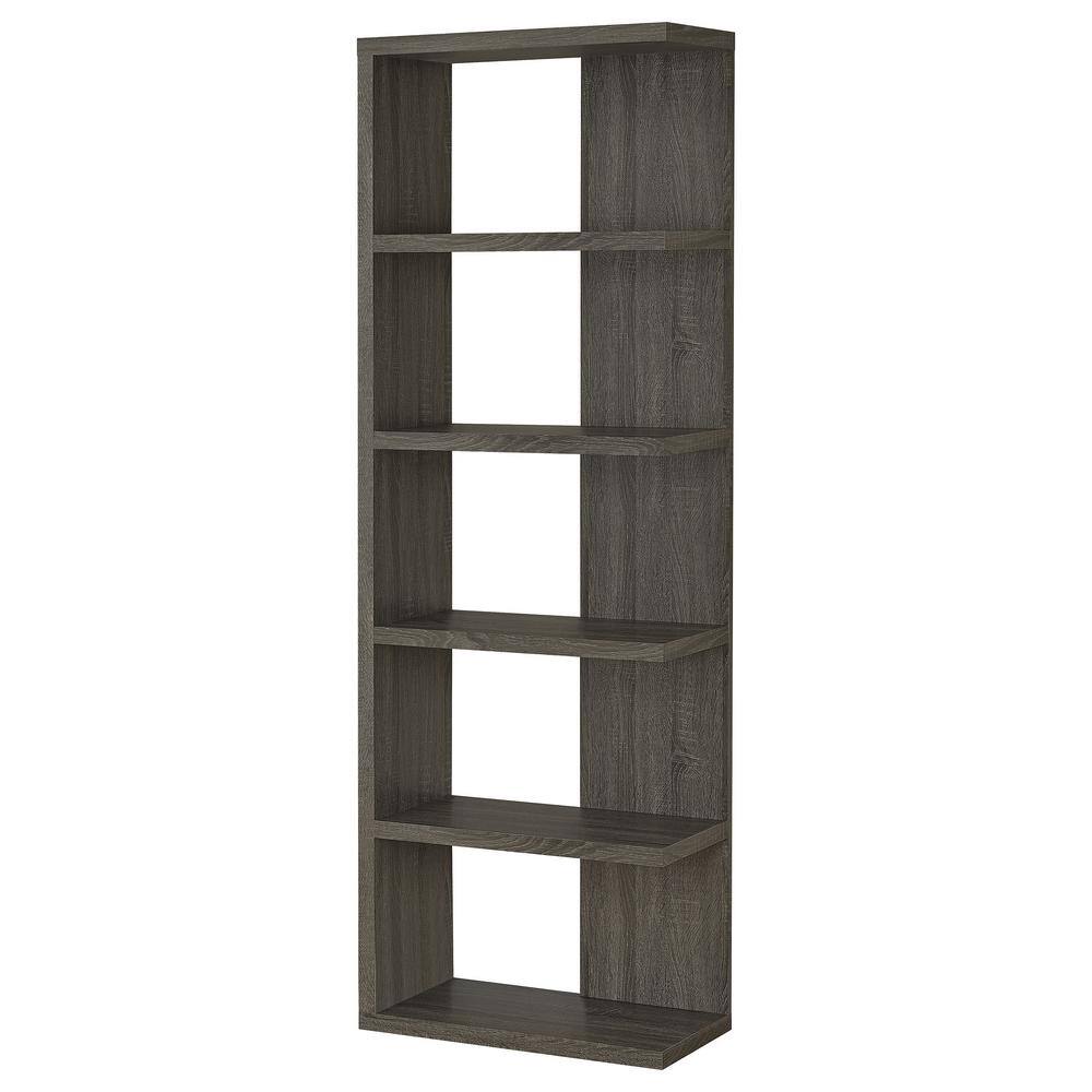 Transitional Weathered Gray 5-Tier Wood Bookcase