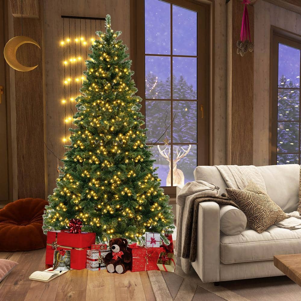 7-Foot Green PVC Christmas Tree with Warm White LED Lights