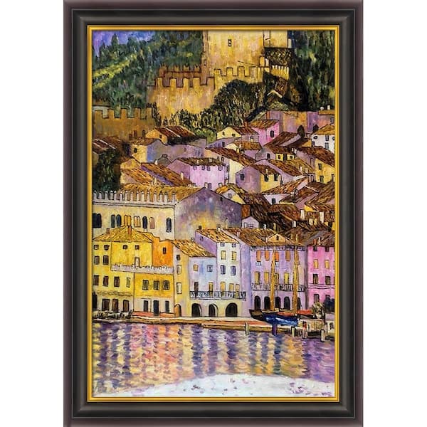 LA PASTICHE 45 in. x 33 in. "Malcesine on Lake Garda with Opulent Frame " by Gustav Klimt Framed Wall Art