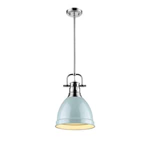 Duncan 1-Light Chrome 8.8 in. Pendant with Sea Foam Shade