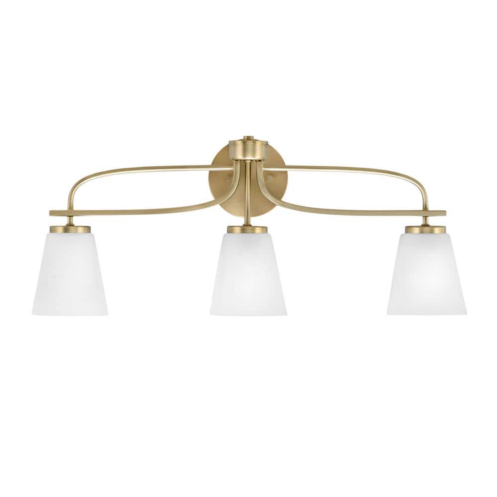 Olympia 26 in. 3-Light New Age Brass Vanity Light  Square White Muslin Glas