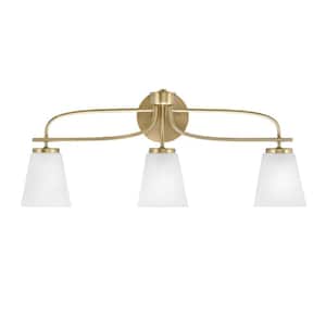 Olympia 26 in. 3-Light New Age Brass Vanity Light  Square White Muslin Glass Shade