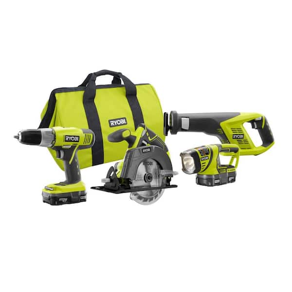 RYOBI 18-Volt ONE+ Lithium-Ion Cordless 4-Tool Super Combo Kit with (2) 1.3 Ah Batteries, 18-Volt Charger, and Tool Bag