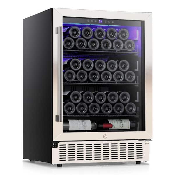 23.43 in. Single Zone 46 Bottle and 156 Cans Freestanding/Built-In Beverage and Wine Cooler in Black Stainless Steel