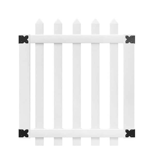 Veranda Glendale 3.5 ft. W x 4 ft. H White Vinyl Spaced Picket Fence Gate with 3 in. Pointed Pickets