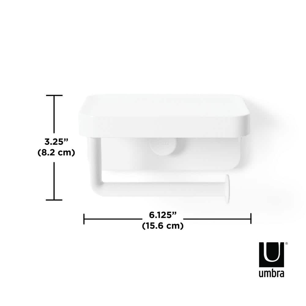 White Adhesive Toilet Paper Holder with Shelf