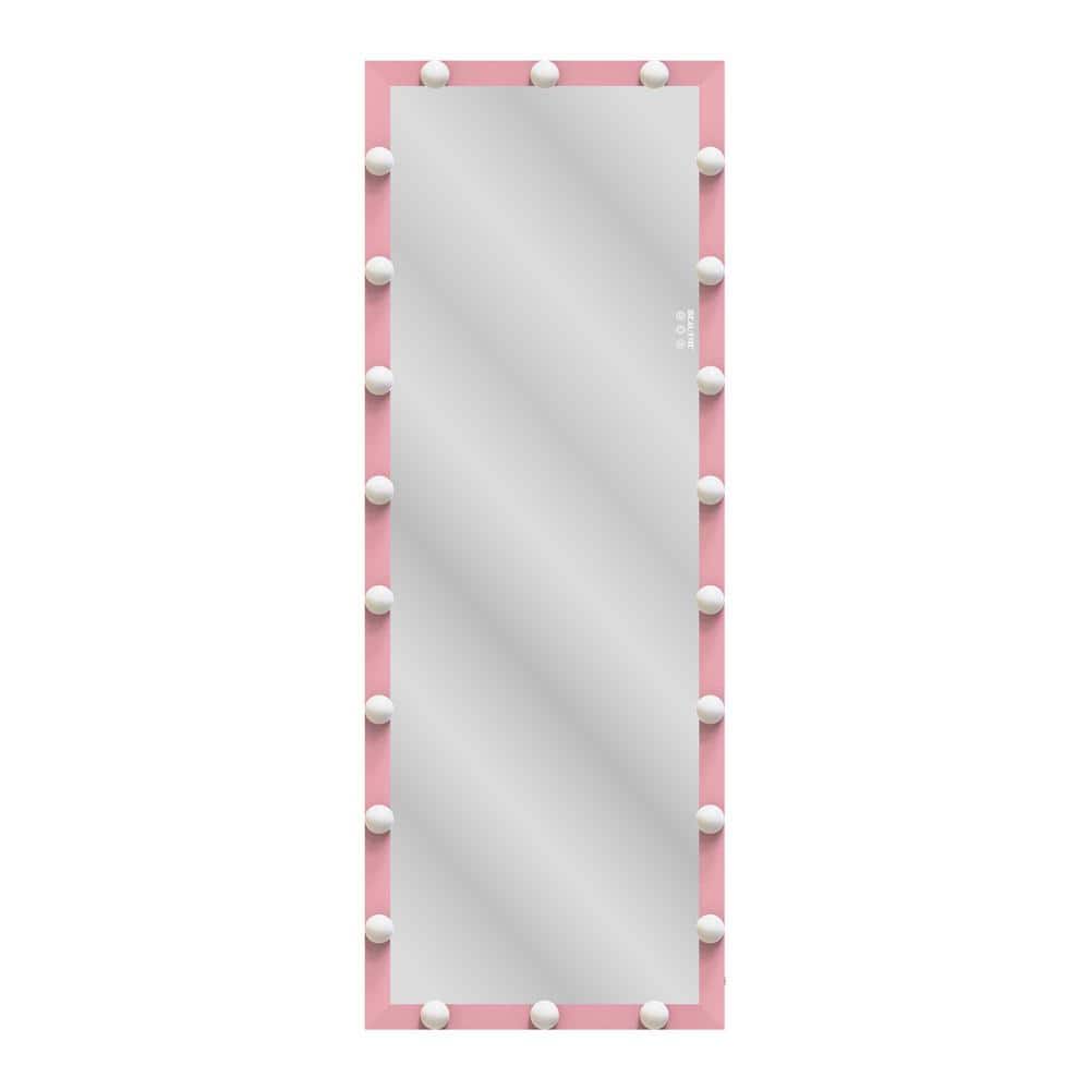 23.3 in. W x 62.6 in. H Rectangle Frameless Pink Mirror with LED Bulbs Touch Control Full Body Dressing, 3 color Lights