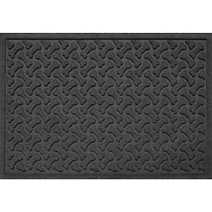 Aqua Shield Dog Bone Repeat 23 in. x 35 in. PET Polyester Indoor Outdoor Pet Mat Charcoal