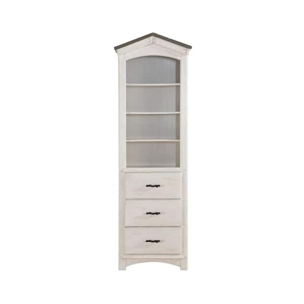 Acme Furniture 78 in. Weathered White/Washed Gray Wood 4-shelf Standard Bookcase with Drawers